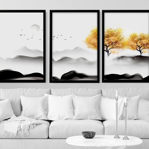 Office decor Set x 3 Wall art Prints, Home decor Japanese art, calming zen wall 