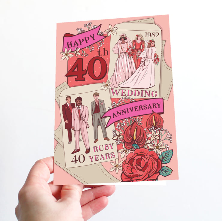 40th Wedding Anniversary, 40 Ruby Years Card - Folksy