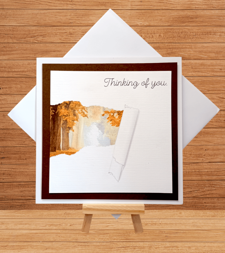Unusual 'Thinking of you' torn paper effect autumnal sympathy card