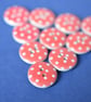 15mm Wooden Spotty Buttons Red White 10pk Spot Dot (SSP21)