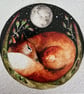 Resting Fox under a Full Moon and Starry Sky Watercolour Print Artwork - Image 1