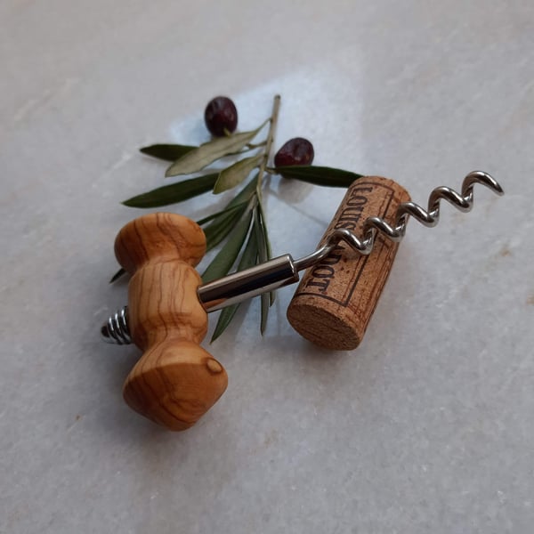 Handmade Woodturned Olive Wood Corkscrew - Small
