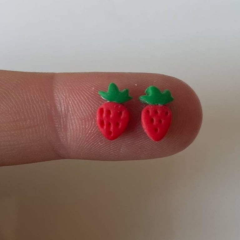 Handmade Polymer Clay Micro Studs (Strawberry)