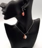 Coral and White Fused Glass Drop Hook Earrings and Pendant Set - Image 5