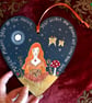 Painted wooden 7" hanging heart decoration Magical maiden - Image 1