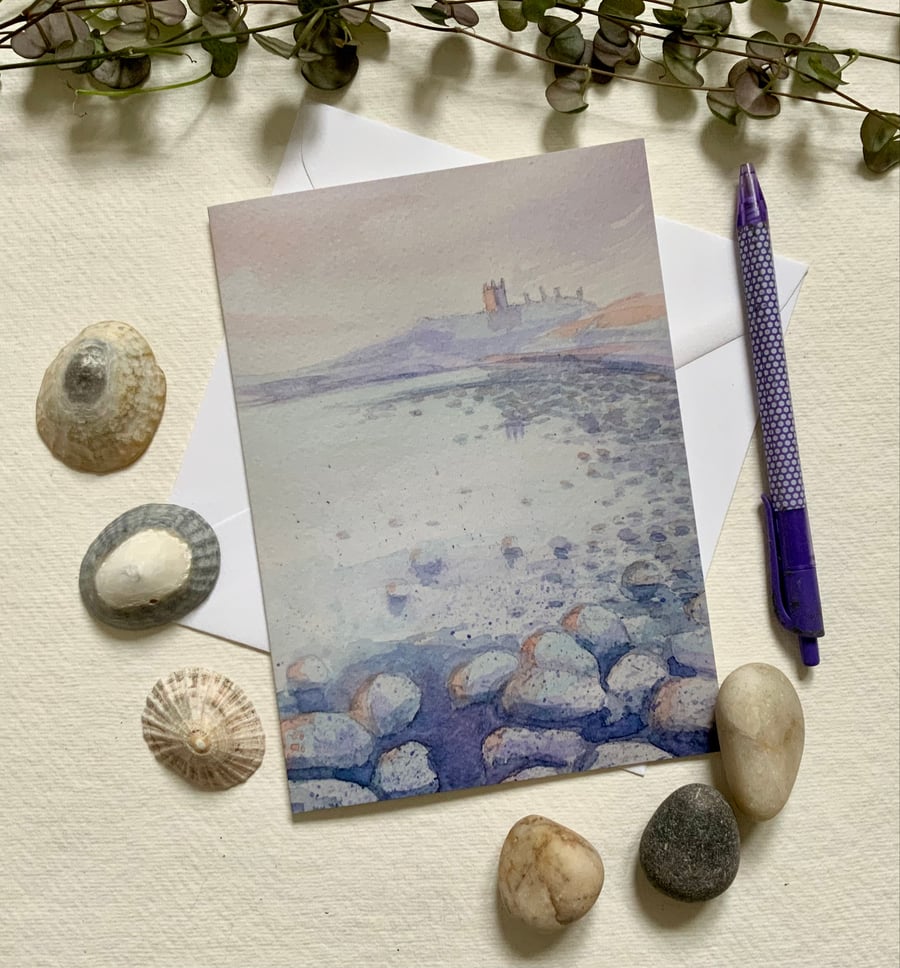 Dunstanburgh Castle Northumberland, Blank greetings card