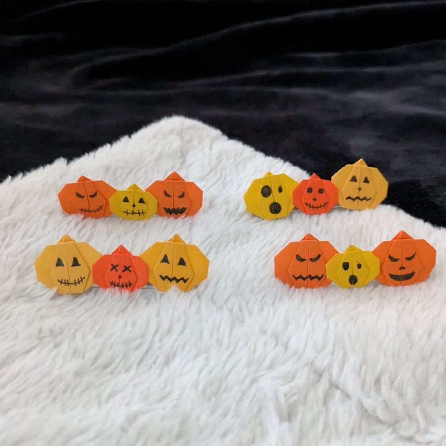 (Free UK Delivery) Handmade Origami Pumpkin Trio Hair Clip