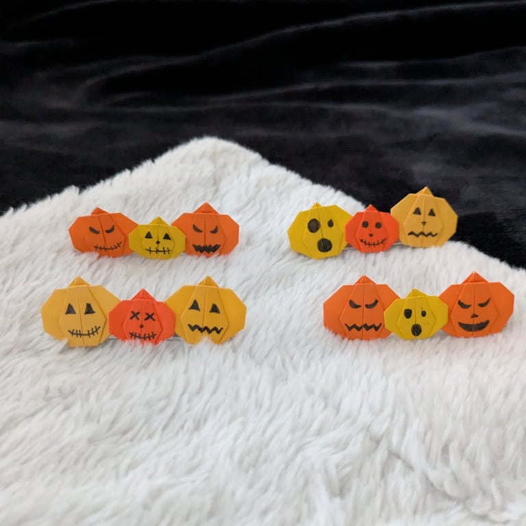 (Free UK Delivery) Handmade Origami Pumpkin Trio Hair Clip