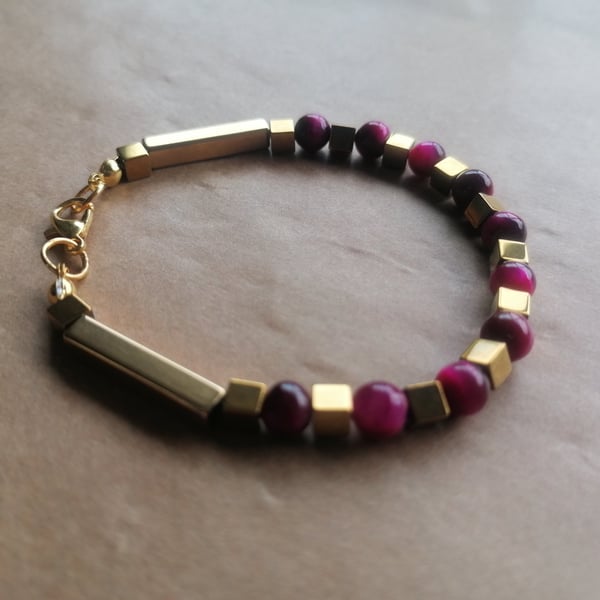 Rose red, gold mix bracelet. 