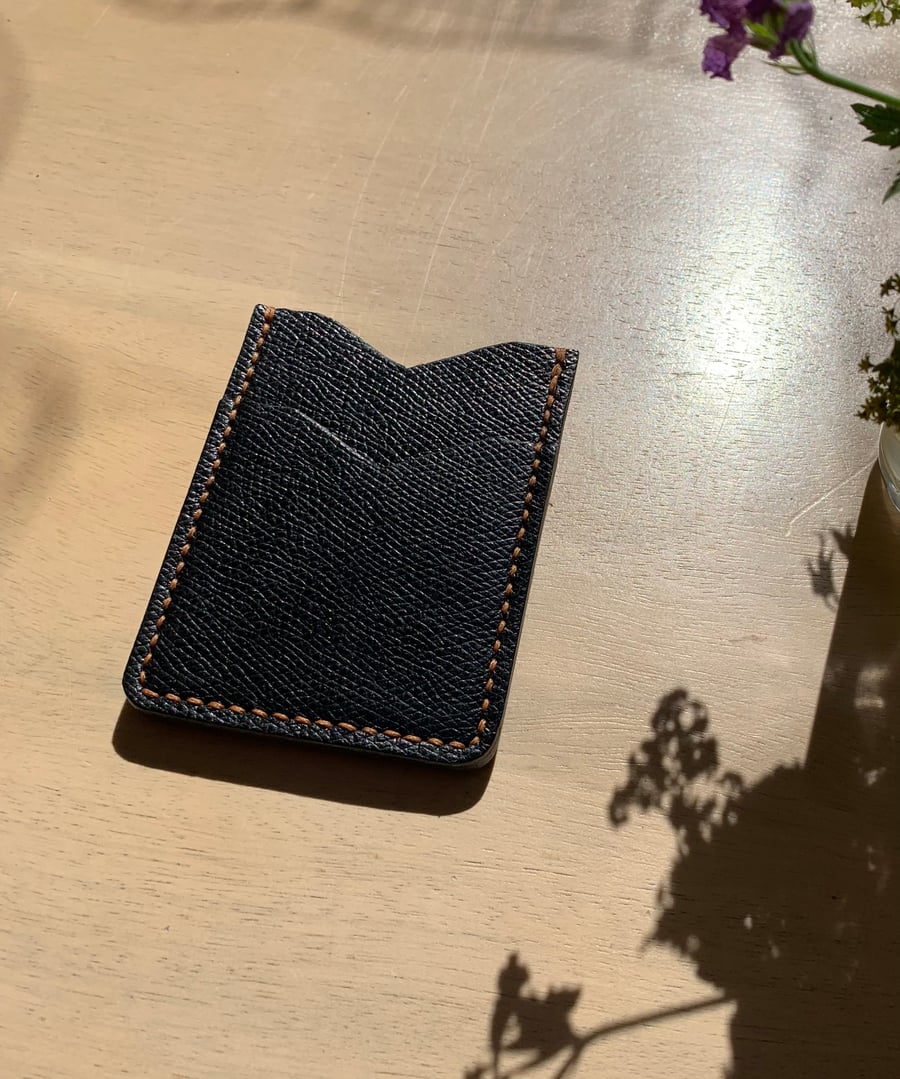 Leather card wallet in black small and petite