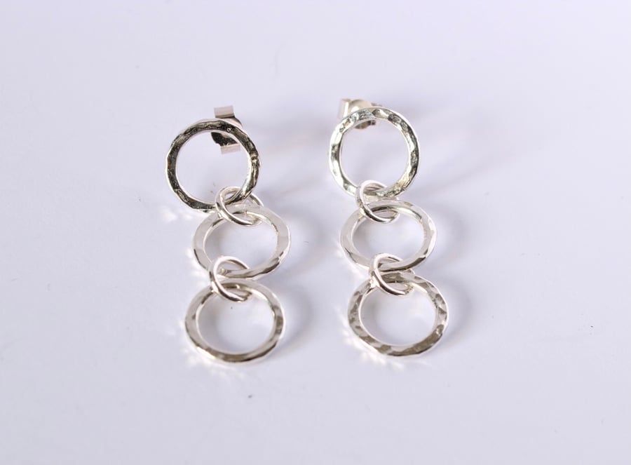 Sterling silver handmade hammered circle  links earrings 