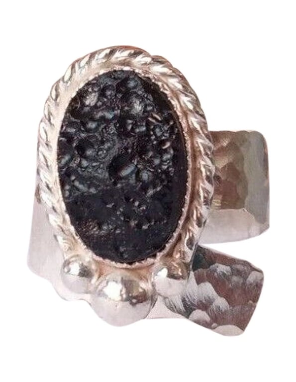 Tektite Adjustable Ring Meteorite Black Glass Sterling Silver Jewellery Gift