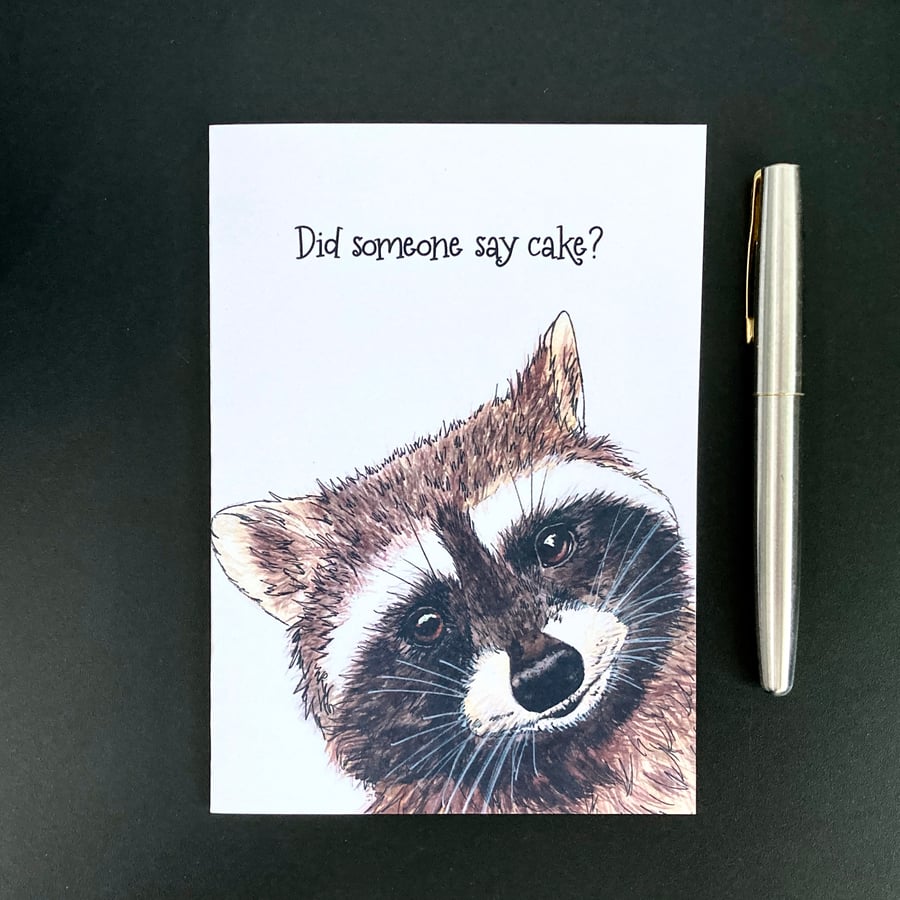 Raccoon Birthday Card - blank or personalised racoon card for any occasion
