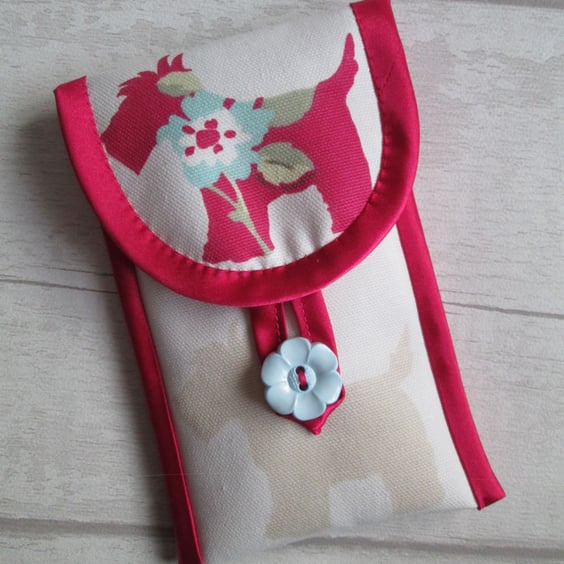Soft Fabric Glasses Case, Phone Case - Floral Scottie Dog Pattern