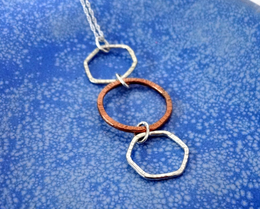 Mixed Metal Geometric Necklace in Silver and Copper