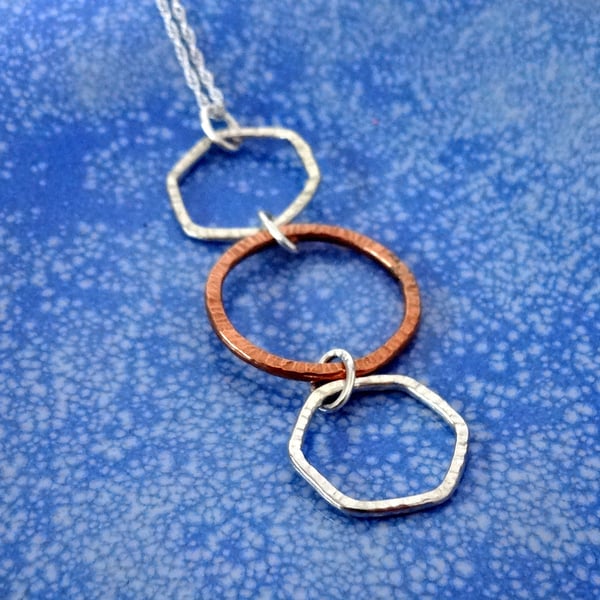 Mixed Metal Geometric Necklace in Silver and Copper