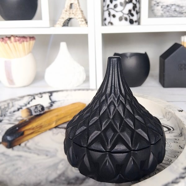Black Teardrop Match Jar for Candle Rituals - Jesmonite Holder with Striker 