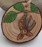 Pyrography log slice bat talisman  - Image 1