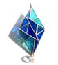 Stained Glass Diamond Suncatcher Handmade Teal Blue Triangles  - Image 6