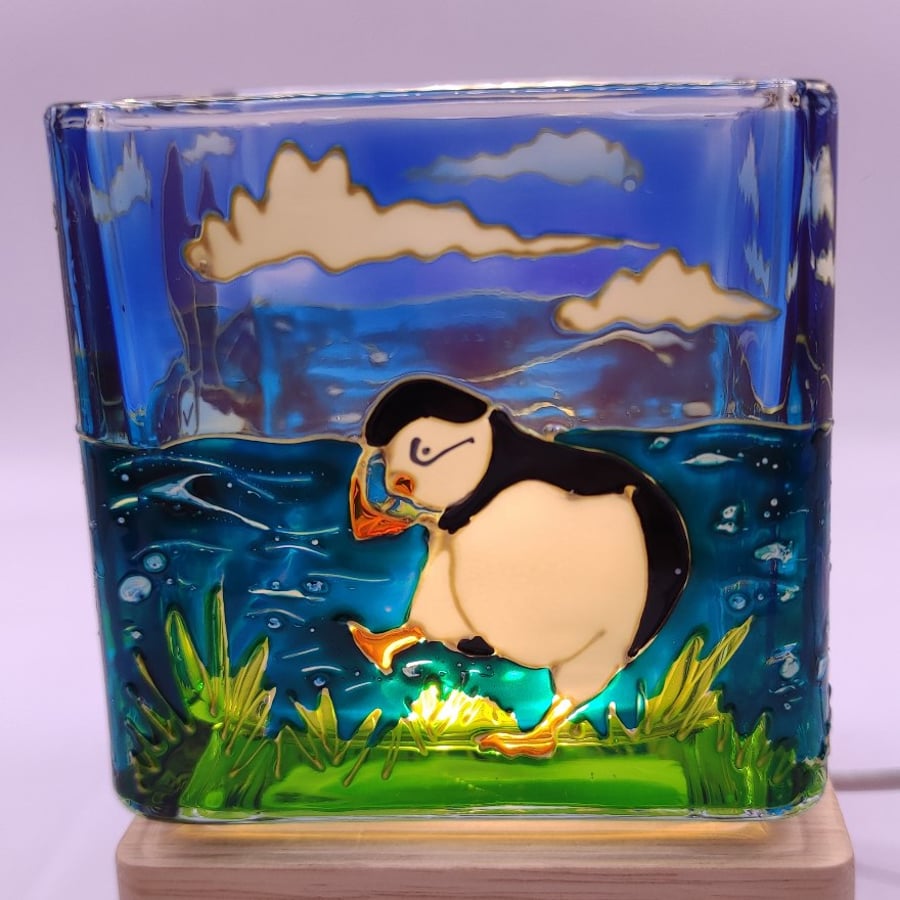 Candle holder, hand painted glass