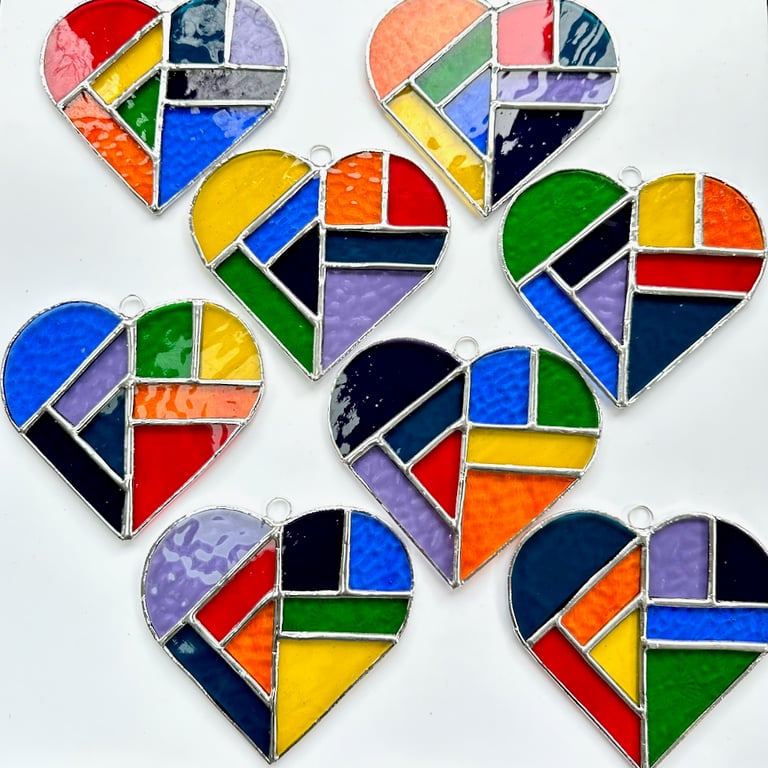 Stained Glass Heart Suncatcher - Multi Rainbow