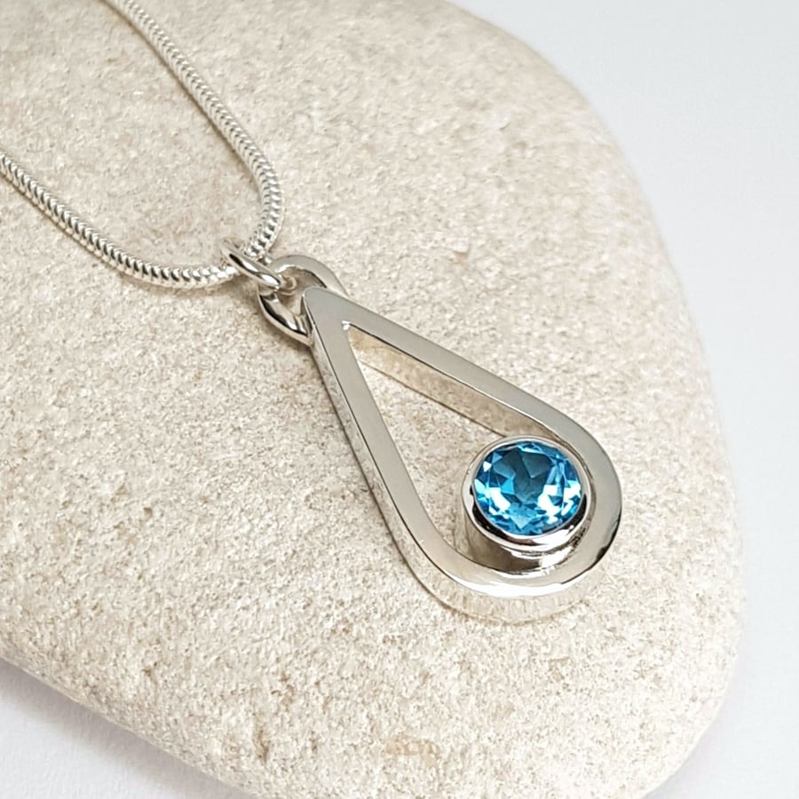 Sterling Silver Blue Topaz Pendant Necklace Folksy