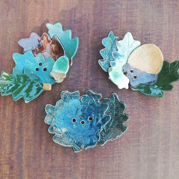 Versatile, stoneware oakleaf, acorns and maple-leaf selection of small dishes