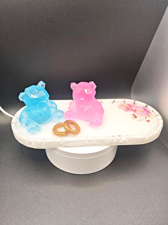 Wedding Ring Holder: Bears Glow in the Dark- Anniversary Handmade Trinket Tray