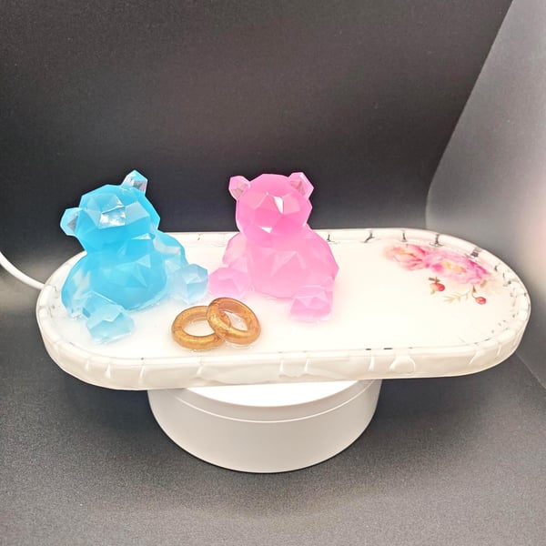 Wedding Ring Holder: Bears Glow in the Dark- Anniversary Handmade Trinket Tray