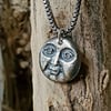 Celestial solid fine silver moon face pendant necklace & upcycled box chain
