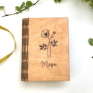 Engraved Wooden A6 Notebook – Birth Flower Design, Personalised Gift