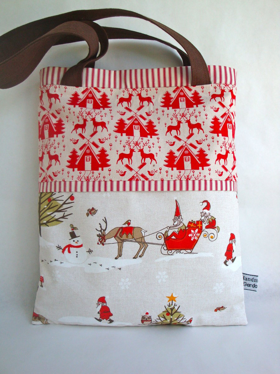   SALE Cotton Christmas Tote - Christmas shoulder bag 
