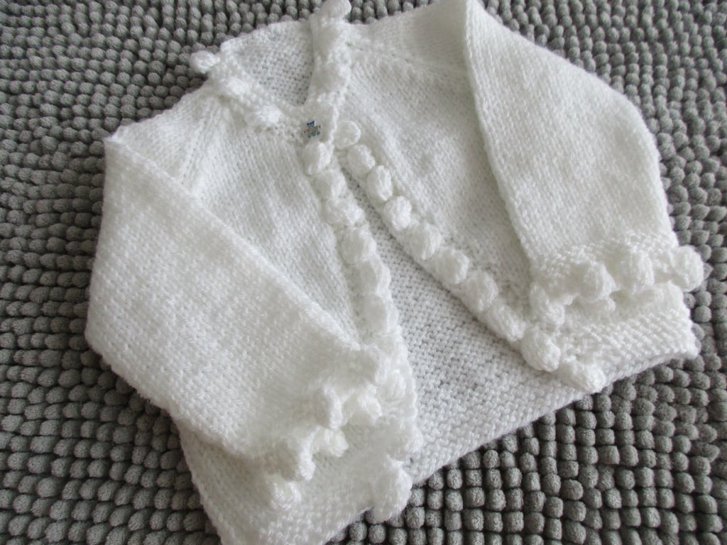 16" White Baby Bobble Edged Cardigan
