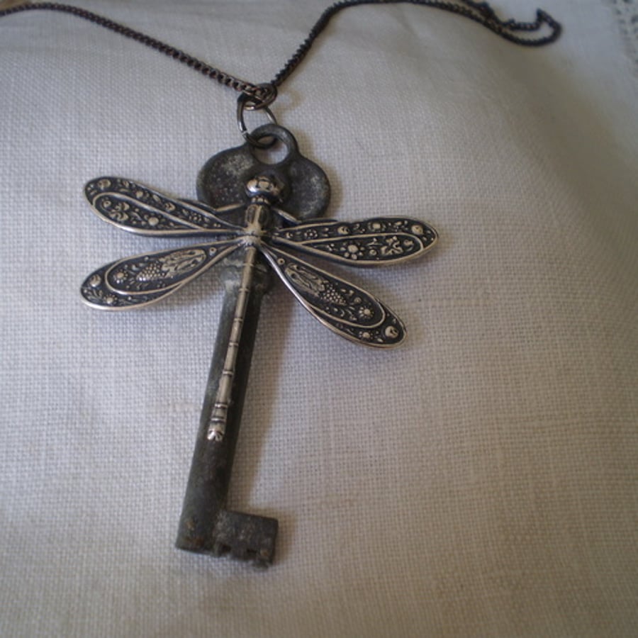 Steampunk Dragonfly Key Necklace