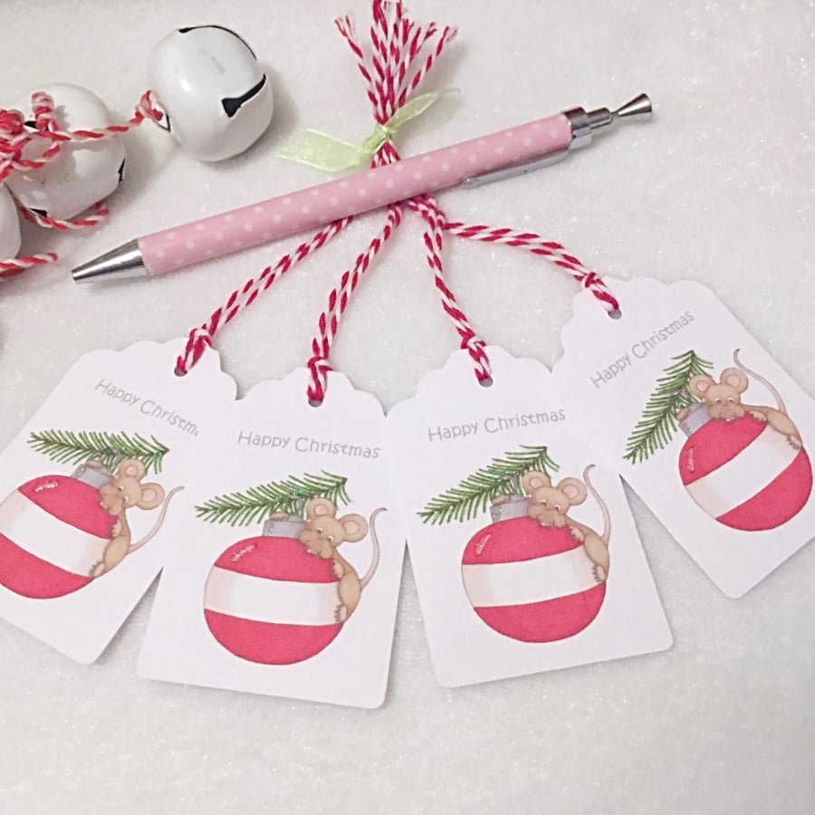 Christmas Bauble Mouse Gift Tags - set of 4 gift tags