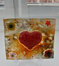  Handmade Fused Glass Heart & Floral Art Plaque – Unique Iridescent Decor