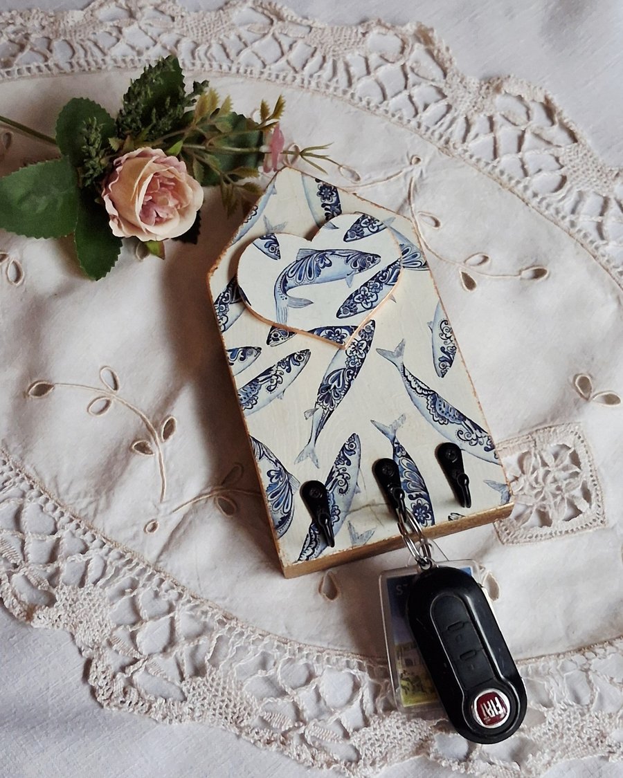 Wooden Keyholder, Jewellery Hanger Fish Design 