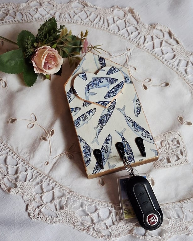 Wooden Keyholder, Jewellery Hanger Fish Design 