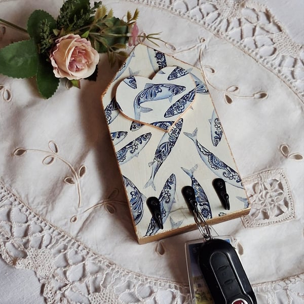 Wooden Keyholder, Jewellery Hanger Fish Design 