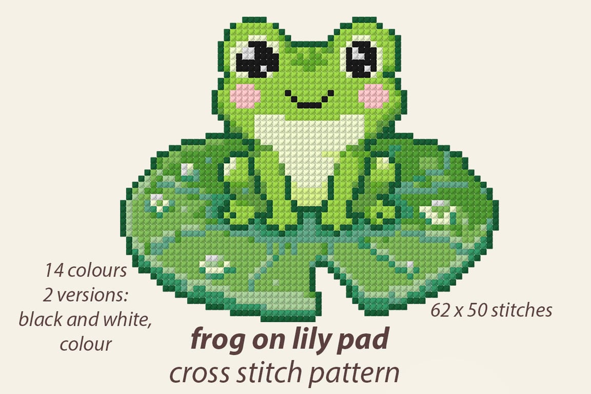 Frog on Lily pad counted cross stitch pattern
