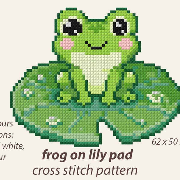 Frog on Lily pad counted cross stitch pattern