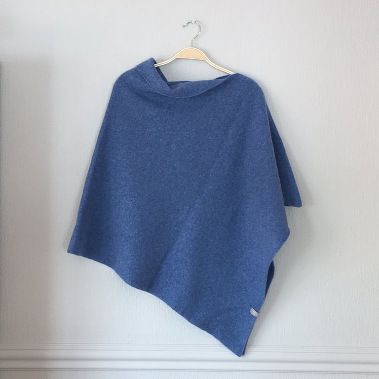 Poncho soft merino lambswool jeans blue wrap 