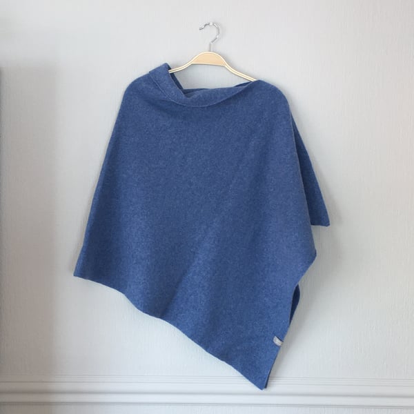 Poncho soft merino lambswool jeans blue wrap 