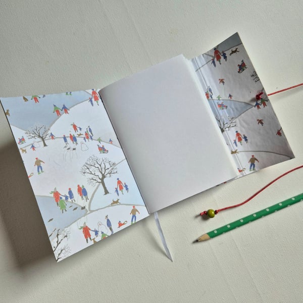 Christmas Journal, sledging scene in white leather, A6 Summer Seconds