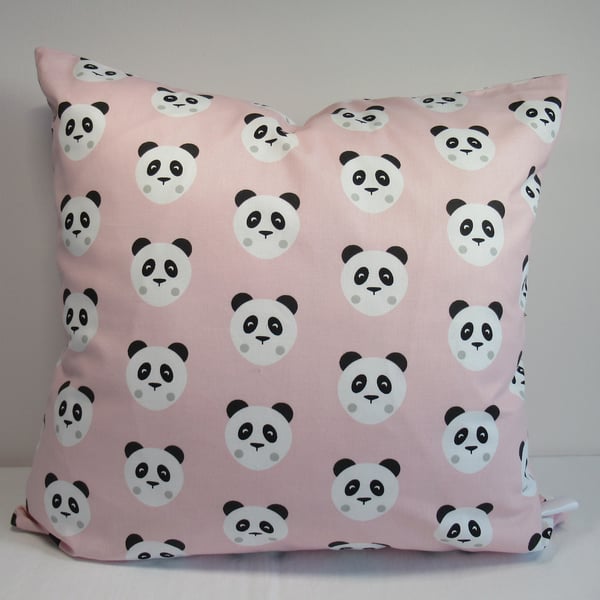 Panda Faces themed Cushion Cover in Pale PInk