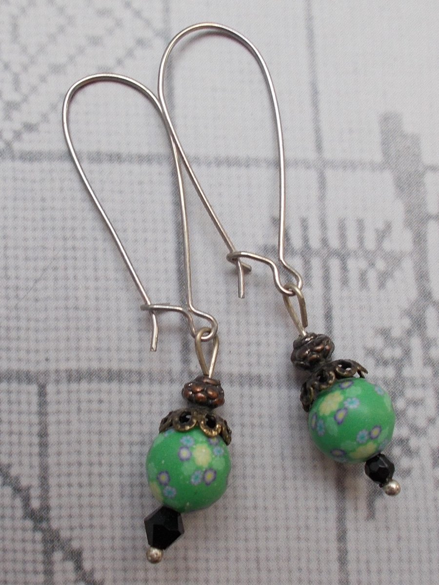 Green Polymer Clay Beaded Earrings