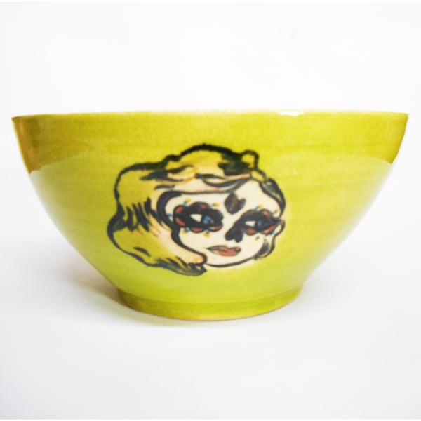 Bowl, Day of the Dead 4 heads Durable Stoneware Ceramic.