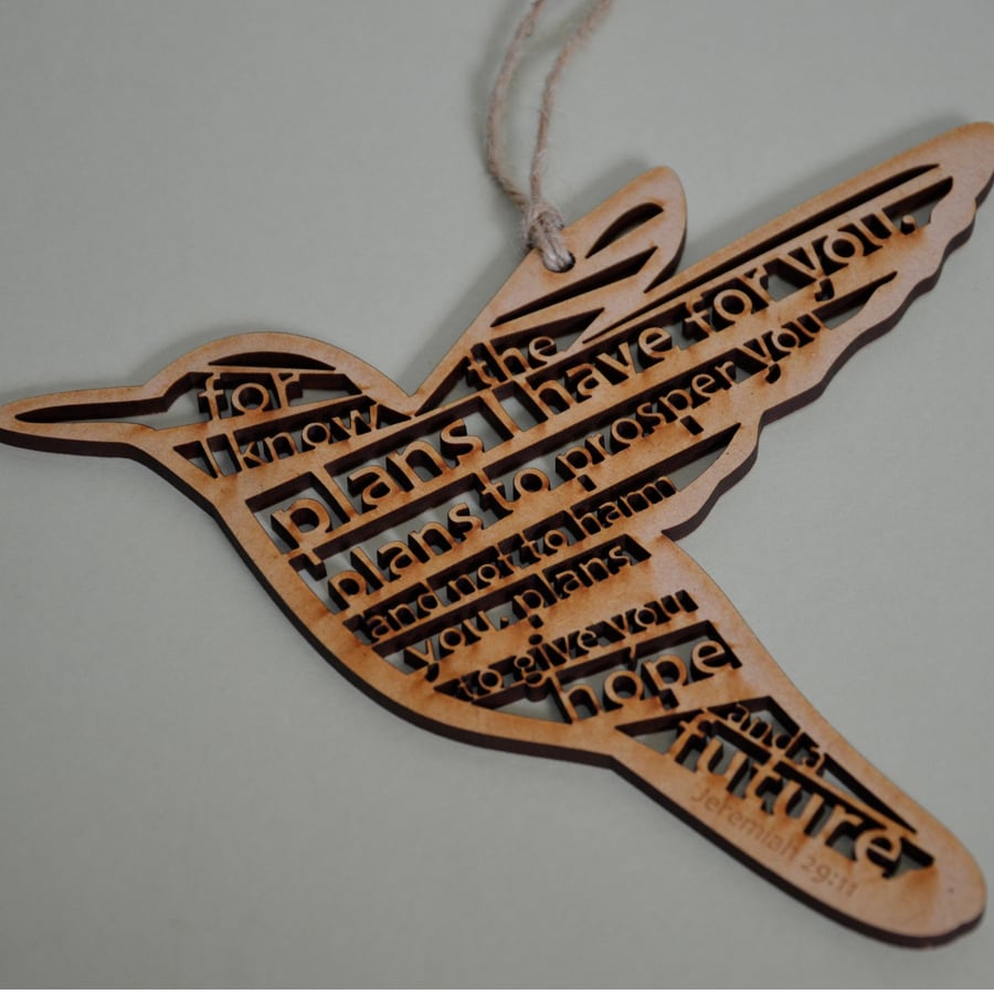 'Laser Tweet' - Jeremiah 29 (wood, 18cm)