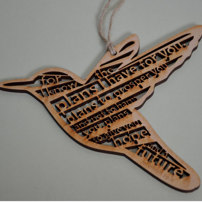 'Laser Tweet' - Jeremiah 29 (wood, 18cm)