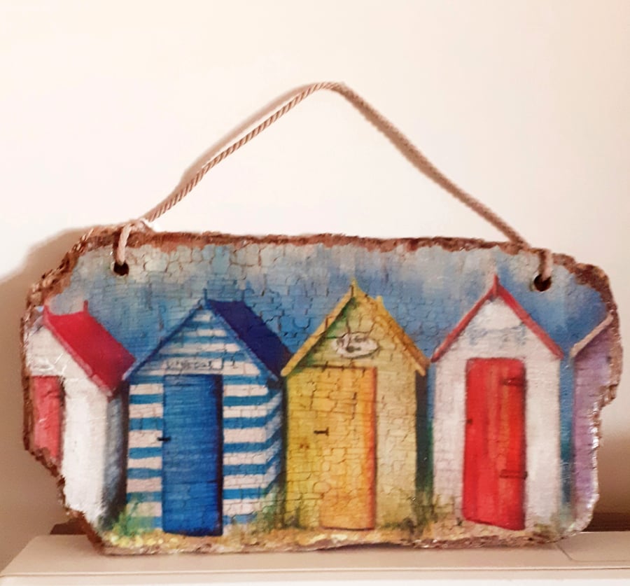 Beach Huts on Cornish Driftwood